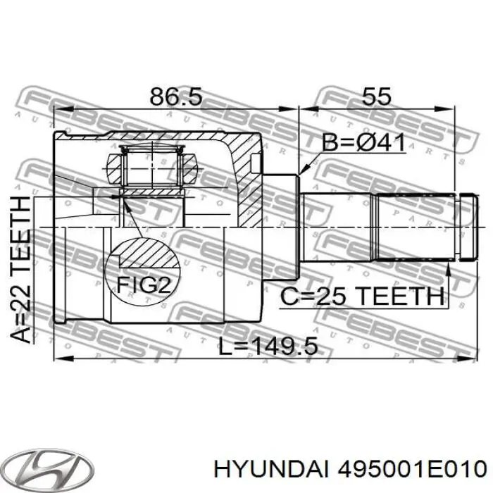 495001E010 Hyundai/Kia árbol de transmisión delantero izquierdo