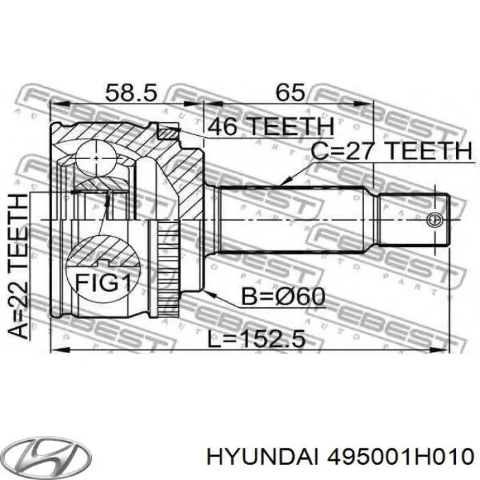 Semieje delantero derecho Hyundai/Kia 495001H010 precio, desde 104,73 EUR
