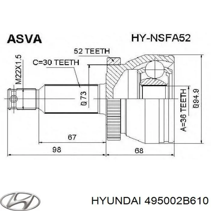 495002B610 Hyundai/Kia árbol de transmisión delantero derecho