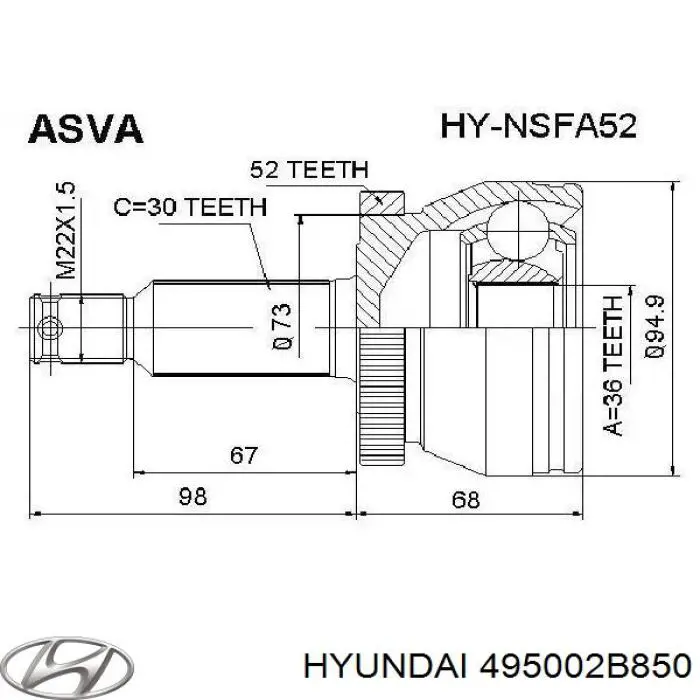 495002B850 Hyundai/Kia árbol de transmisión delantero izquierdo
