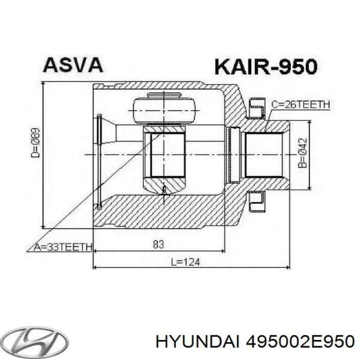 495002E950 Hyundai/Kia árbol de transmisión delantero derecho