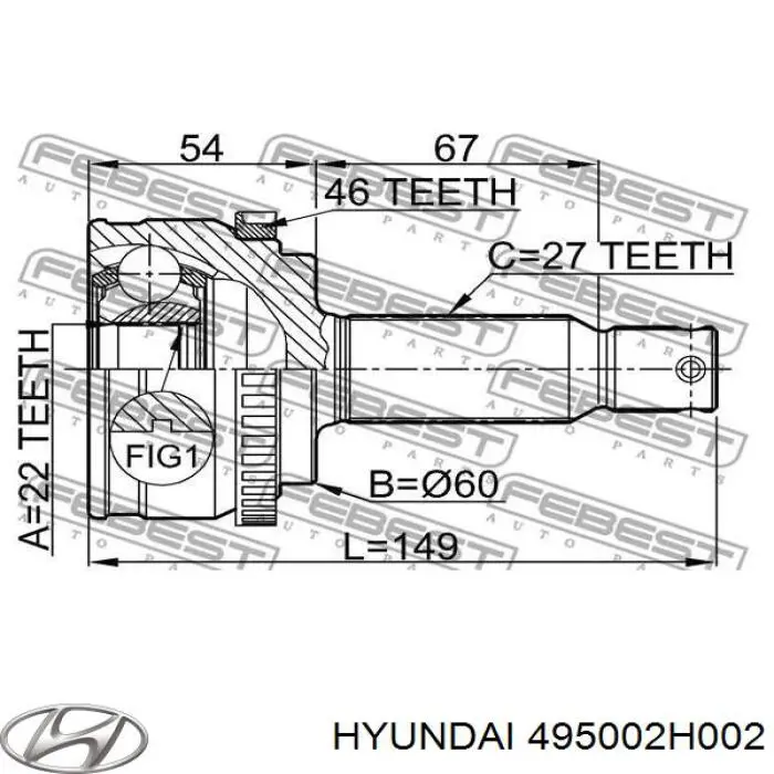 495002H002 Hyundai/Kia árbol de transmisión delantero derecho