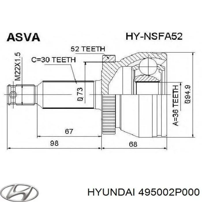 Semieje delantero izquierdo Hyundai/Kia 495002P000 precio, desde 121,97 EUR
