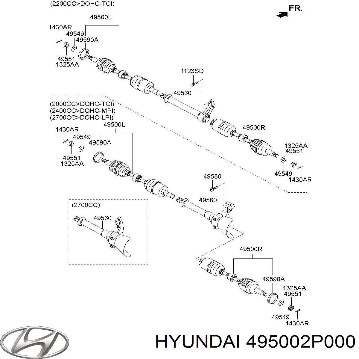 495002P000 Hyundai/Kia árbol de transmisión delantero izquierdo