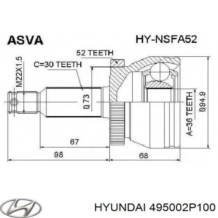 495002P100 Hyundai/Kia árbol de transmisión delantero izquierdo