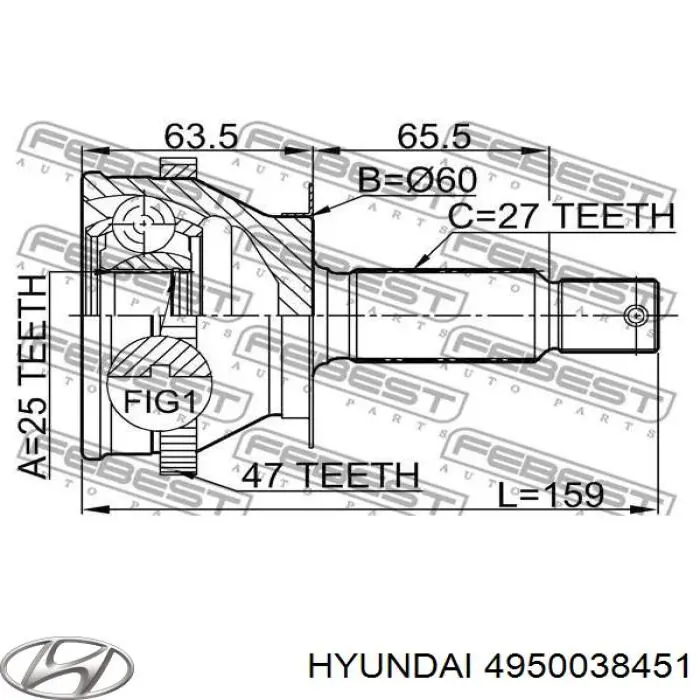 4950038451 Hyundai/Kia árbol de transmisión delantero derecho