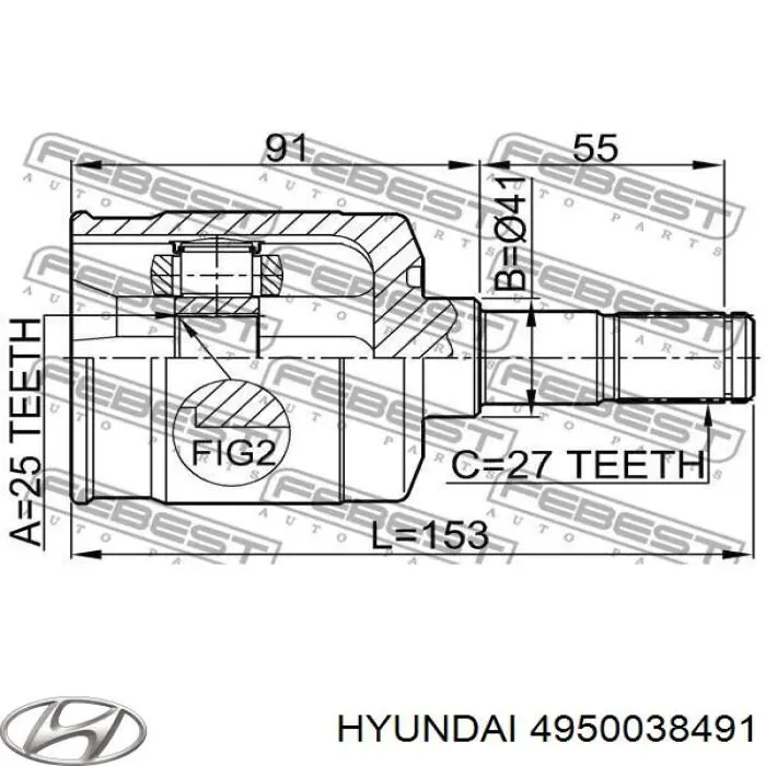 4950038491 Hyundai/Kia árbol de transmisión delantero derecho