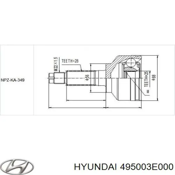 Semieje delantero izquierdo Hyundai/Kia 495003E000 precio, desde 92,93 EUR