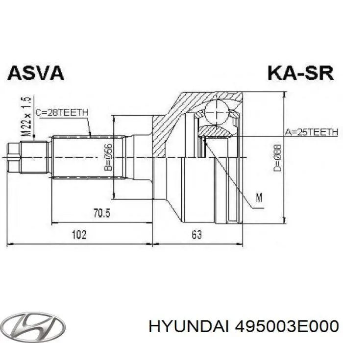 495003E000 Hyundai/Kia árbol de transmisión delantero izquierdo