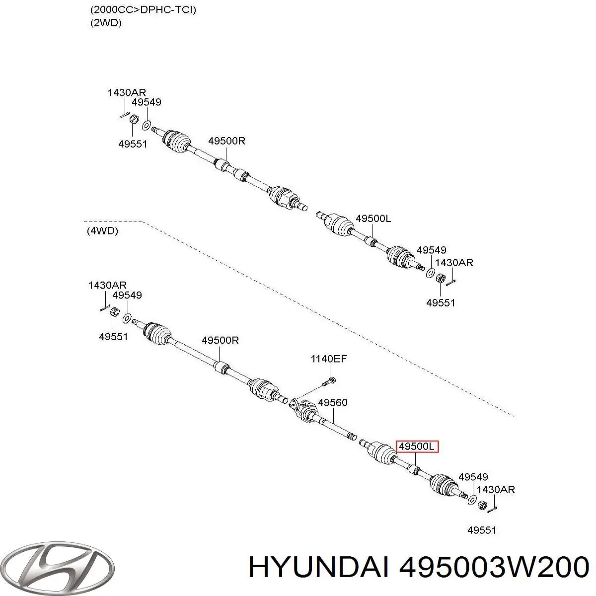 Semieje delantero izquierdo Hyundai/Kia 495003W200 precio, desde 105,65 EUR