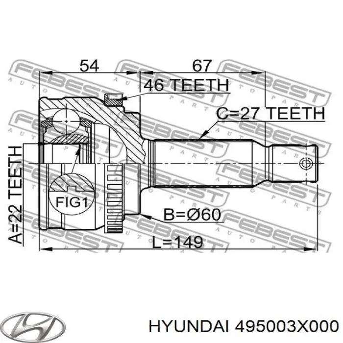 495003X000 Hyundai/Kia Semieje delantero izquierdo