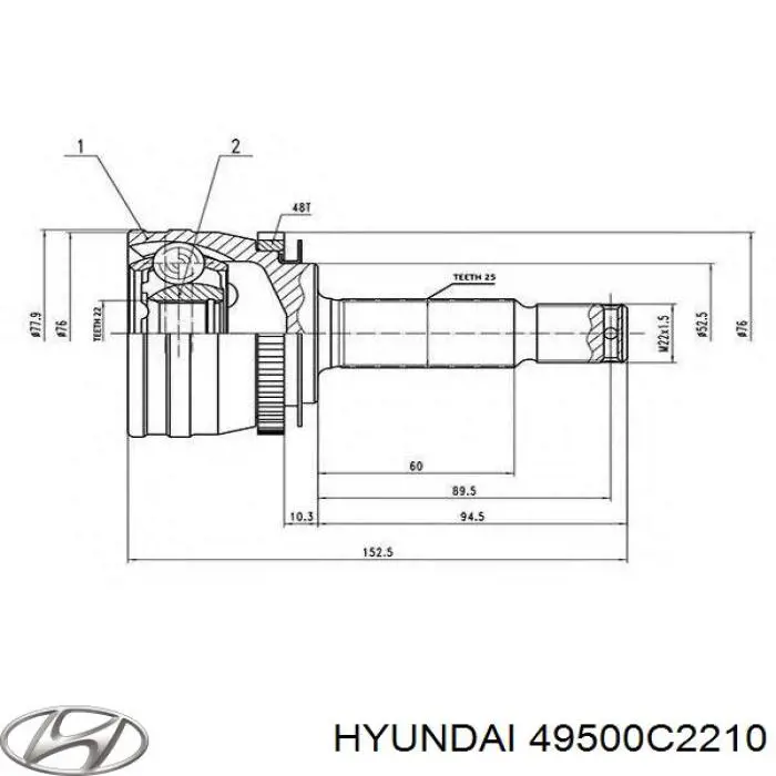 49500C2210 Hyundai/Kia árbol de transmisión delantero izquierdo