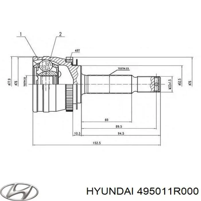 Semieje delantero derecho Hyundai/Kia 495011R000 precio, desde 128,43 EUR
