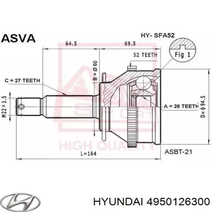 4950126300 Hyundai/Kia junta homocinética exterior delantera