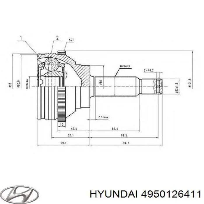 Semieje delantero izquierdo Hyundai/Kia 4950126411 precio, desde 84,22 EUR
