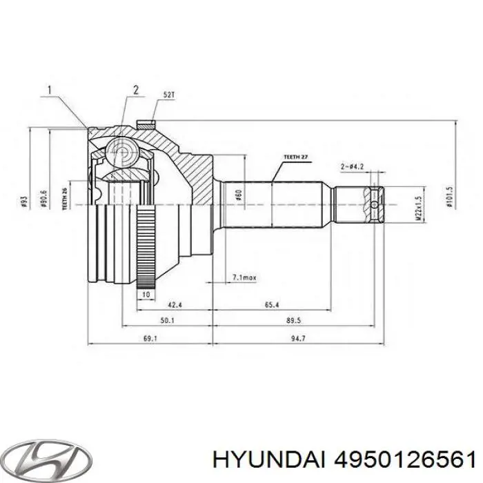 Semieje delantero derecho Hyundai/Kia 4950126561 precio, desde 97,74 EUR