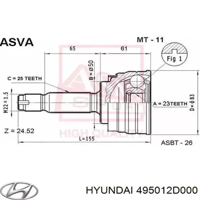 Árbol de transmisión delantero izquierdo para Hyundai Lantra 