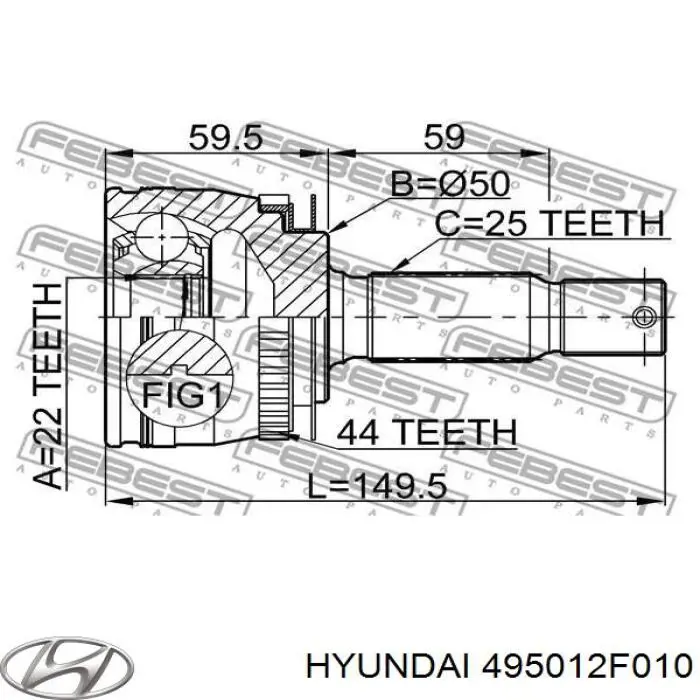 Semieje delantero izquierdo Hyundai/Kia 495012F010 precio, desde 56,63 EUR