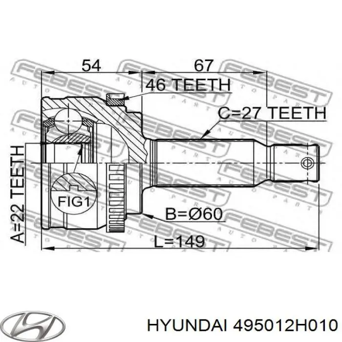 495012H010 Hyundai/Kia árbol de transmisión delantero izquierdo