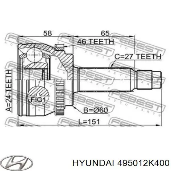 495012K400 Hyundai/Kia junta homocinética exterior delantera