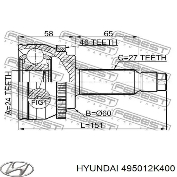495012K400 Hyundai/Kia Junta homocinética