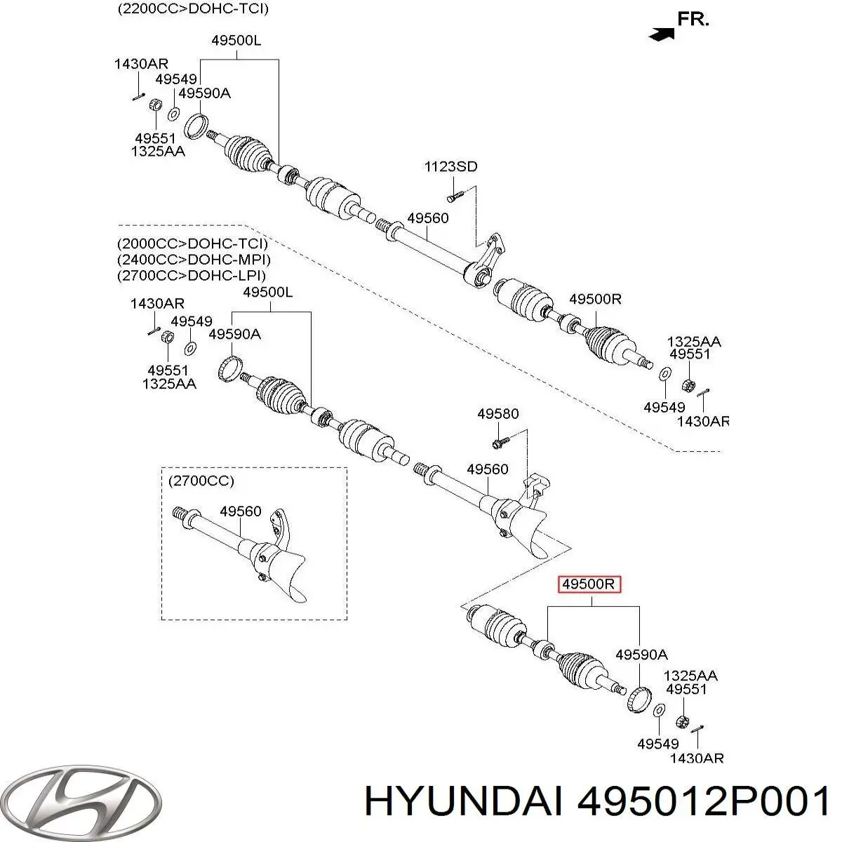 495012P001 Hyundai/Kia árbol de transmisión delantero derecho