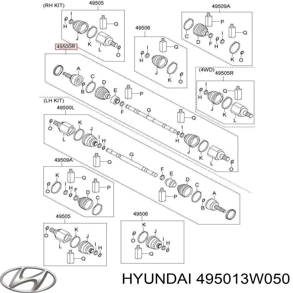 Semieje delantero derecho Hyundai/Kia 495013W050 precio, desde 714,02 EUR