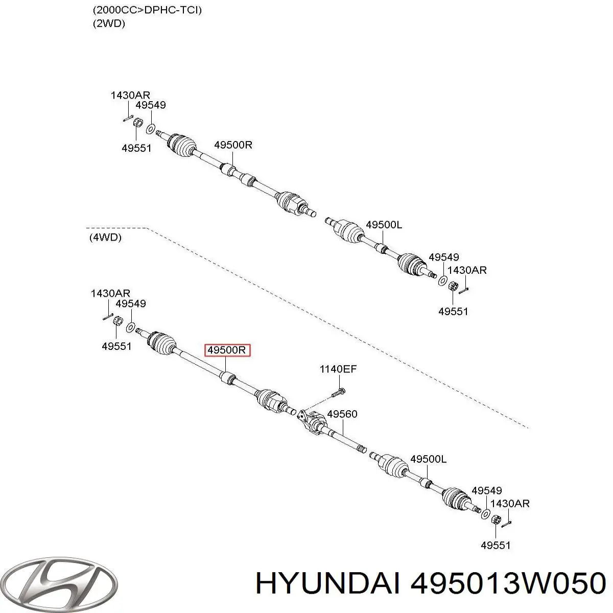 Comprar 495013W050 Hyundai/Kia Semieje delantero derecho