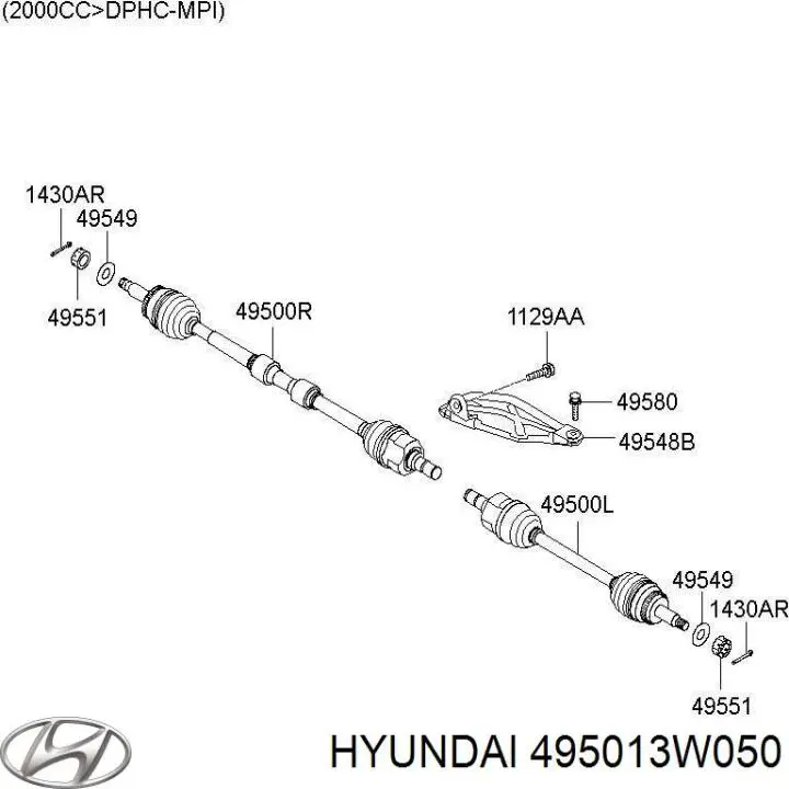 495013W050 Hyundai/Kia Semieje delantero derecho