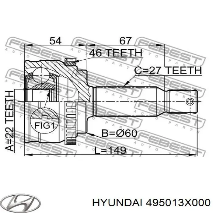 495013X000 Hyundai/Kia Semieje delantero derecho