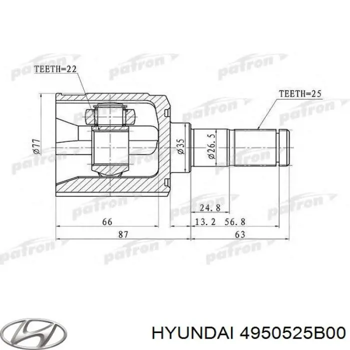 4950525B00 Hyundai/Kia junta homocinética interior delantera