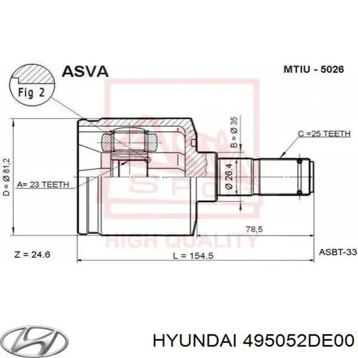 495052DE00 Hyundai/Kia junta homocinética interior delantera