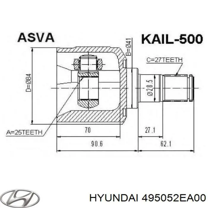 495052EA00 Hyundai/Kia junta homocinética interior delantera derecha