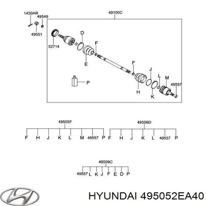 495052EA40 Hyundai/Kia Junta homocinética interior trasera