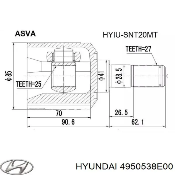 4950538E00 Hyundai/Kia Junta homocinética interna delantera