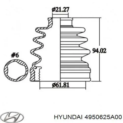 Fuelle de semieje delantero interior 4950625A00 Hyundai/Kia