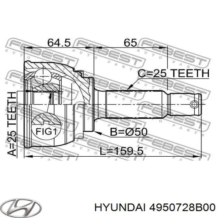 4950728B00 Hyundai/Kia junta homocinética exterior delantera derecha