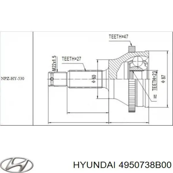 4950738B00 Hyundai/Kia árbol de transmisión delantero izquierdo