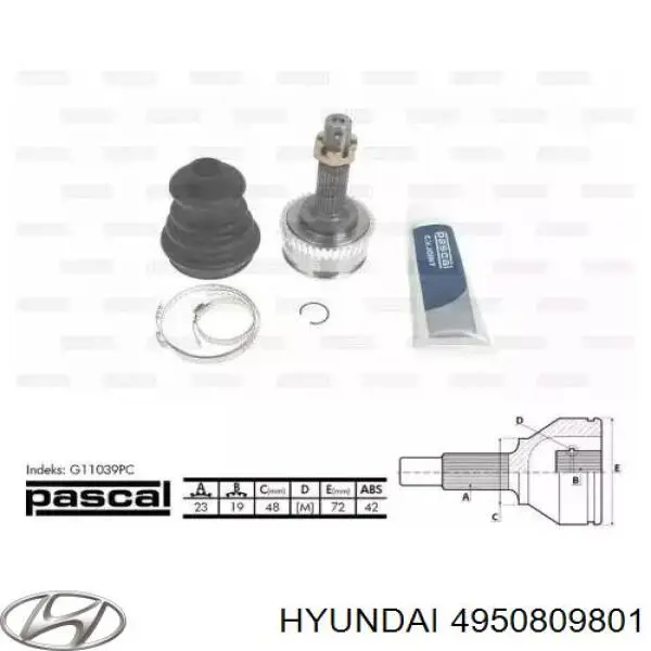 4950809801 Hyundai/Kia fuelle, árbol de transmisión delantero interior derecho