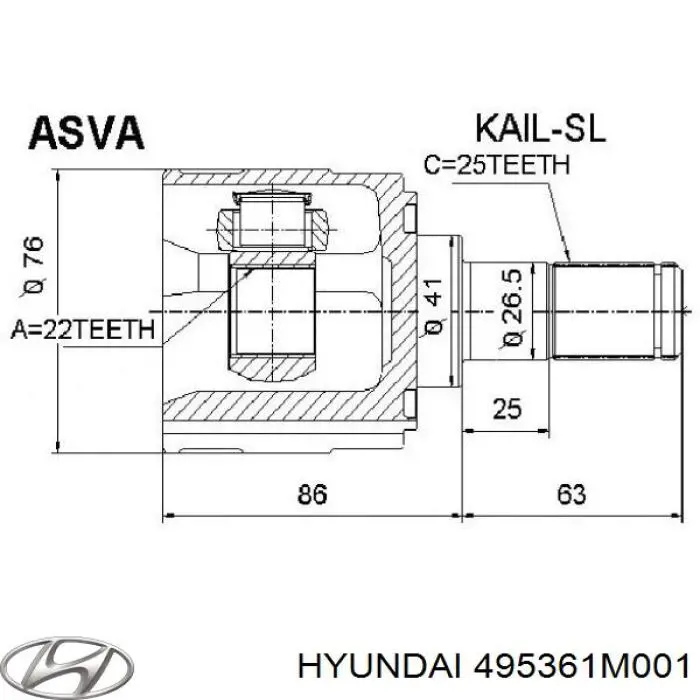 495361M001 Hyundai/Kia junta homocinética interior delantera izquierda