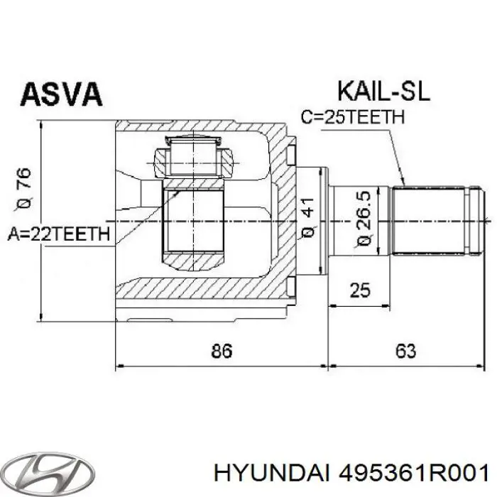 Junta homocinética interna delantera izquierda Hyundai/Kia 495361R001 precio, desde 31,67 EUR