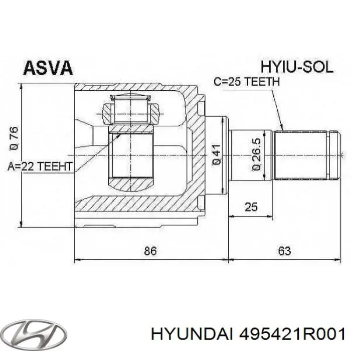 Fuelle de semieje delantero interior 495421R001 Hyundai/Kia