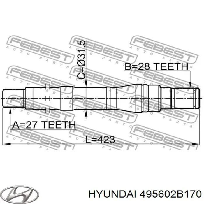 495602B170 Hyundai/Kia semieje de transmisión intermedio