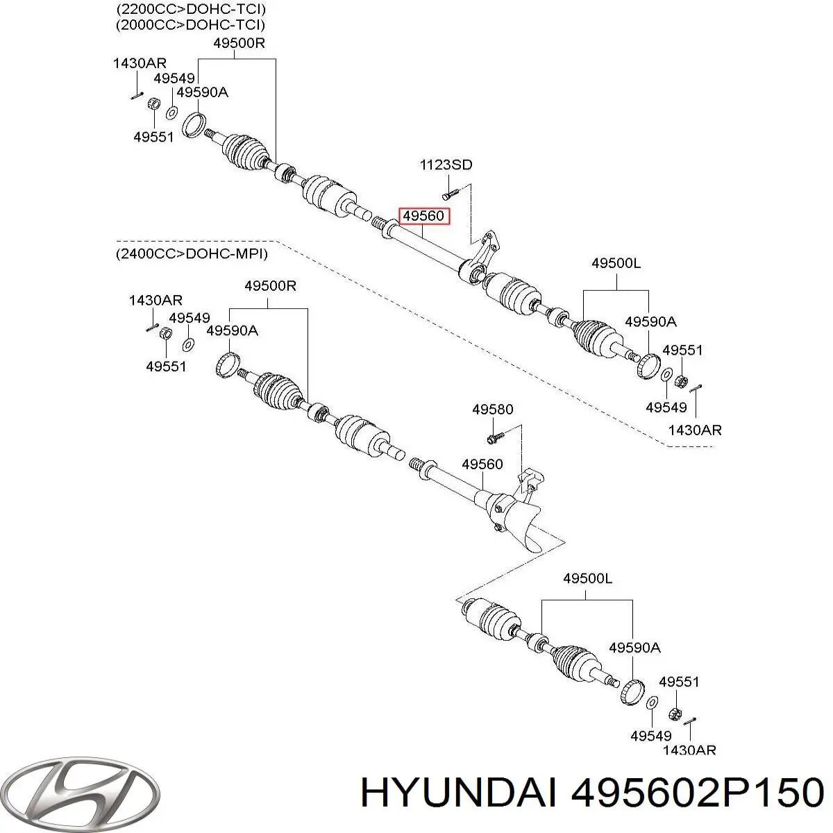 495602P150 Hyundai/Kia semieje de transmisión intermedio