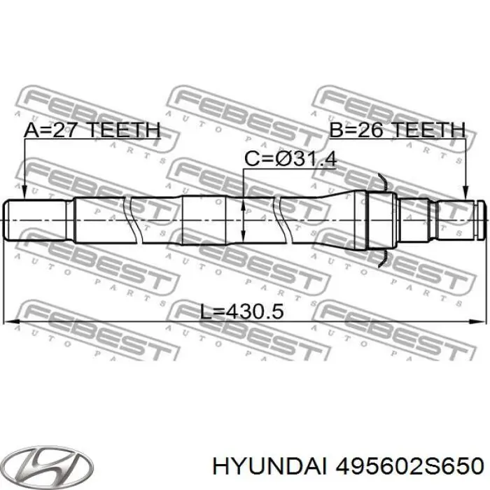 495602S650 Hyundai/Kia Árbol de transmisión intermedio