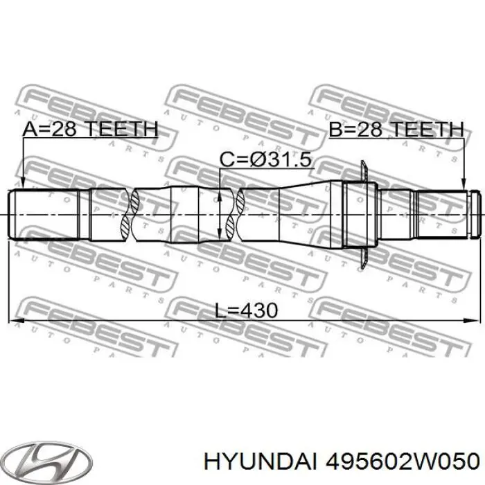 Semieje de transmisión intermedio para Hyundai Santa Fe (DM)