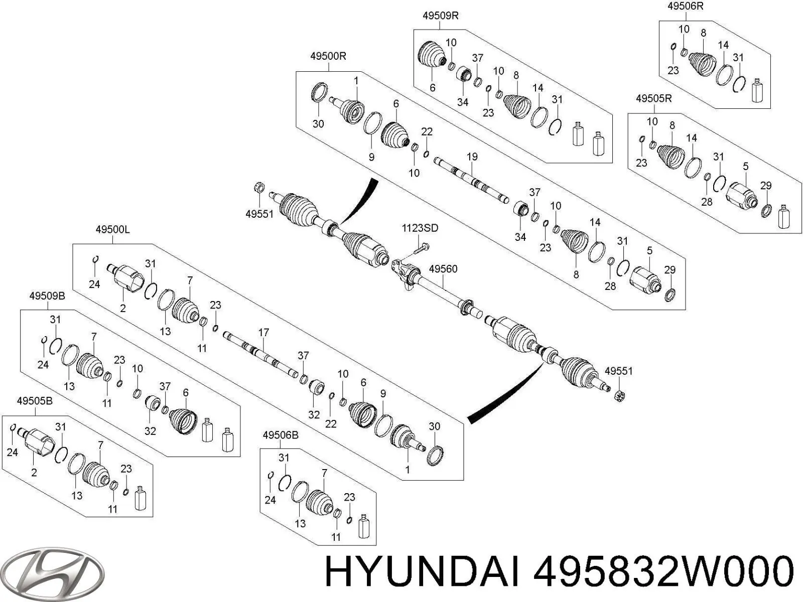 Comprar 495832W000 Hyundai/Kia Fuelle, junta homocinética interna izquierda del semieje delantero