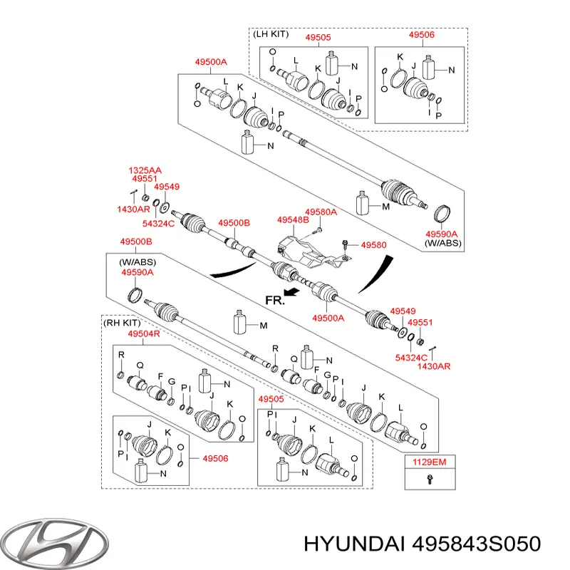 495843S050 Hyundai/Kia fuelle, árbol de transmisión delantero interior derecho