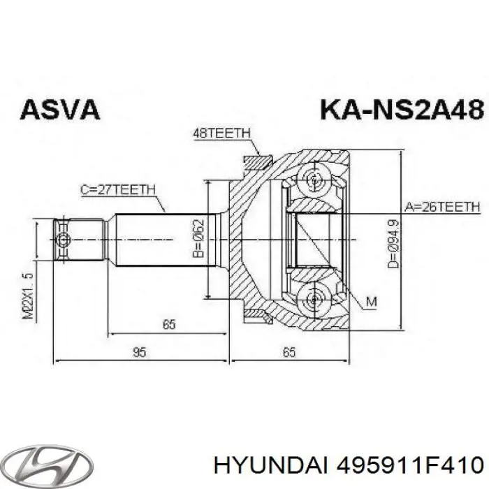 495911F410 Hyundai/Kia árbol de transmisión delantero izquierdo