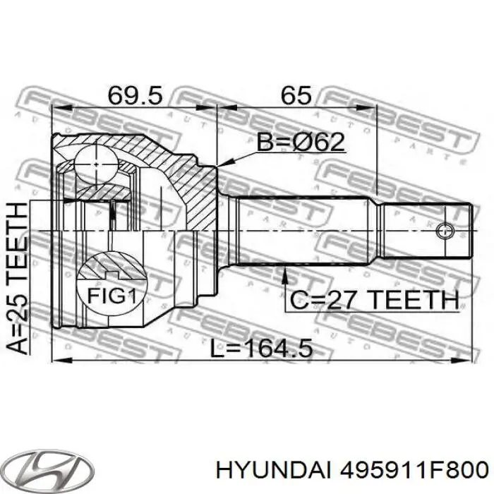 495911F800 Hyundai/Kia árbol de transmisión delantero derecho